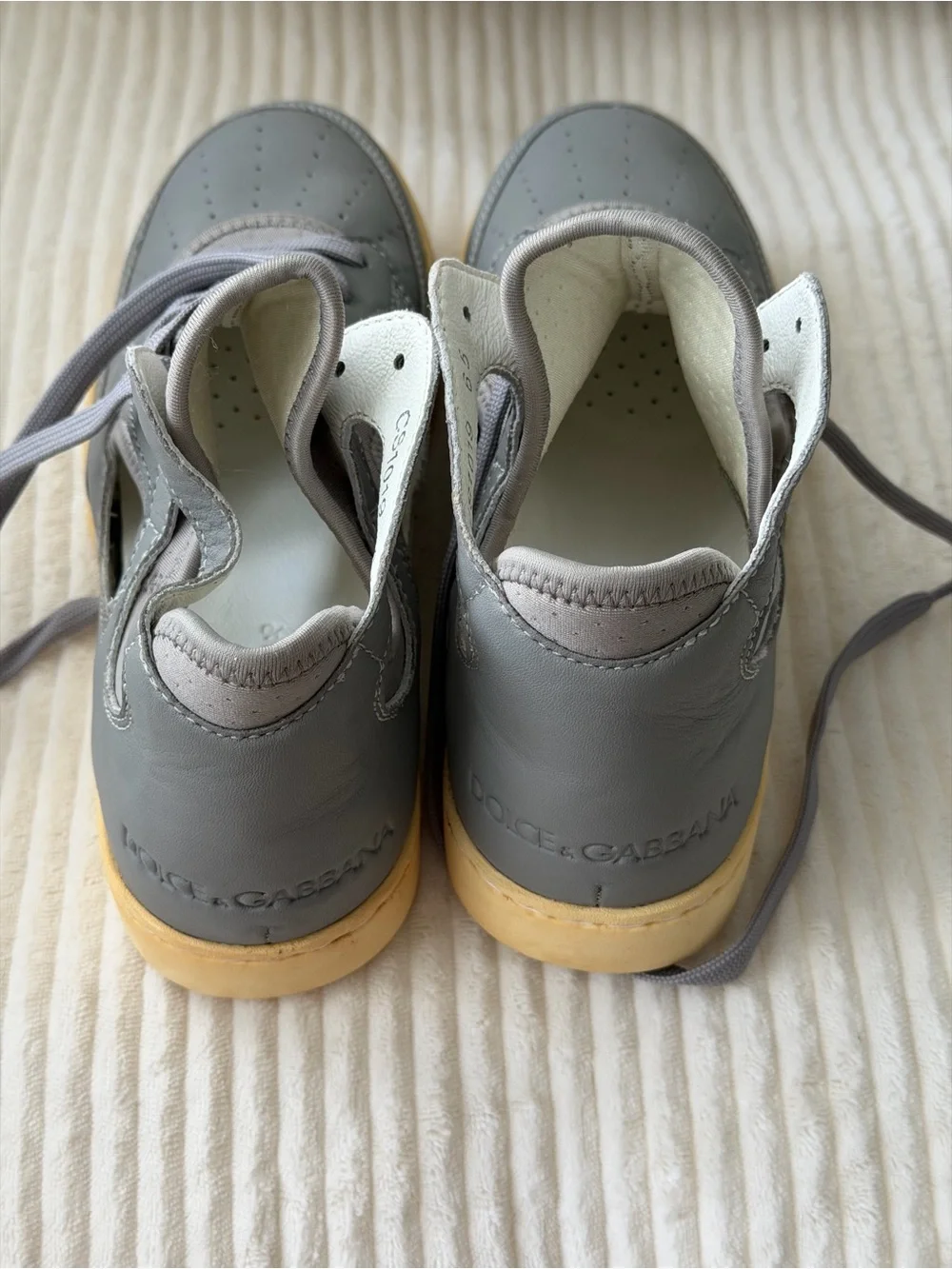 Dolce & Gabbana Gray Cut-Out Leather Sneakers Made in Italy